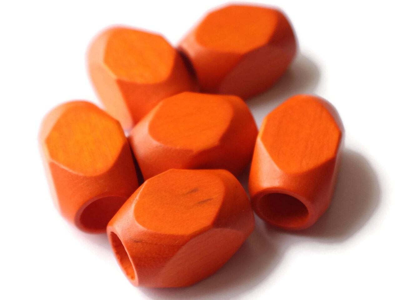 6 25mm x 16mm Orange Large Hole Vintage Macrame Faceted Rectangle Wood Beads